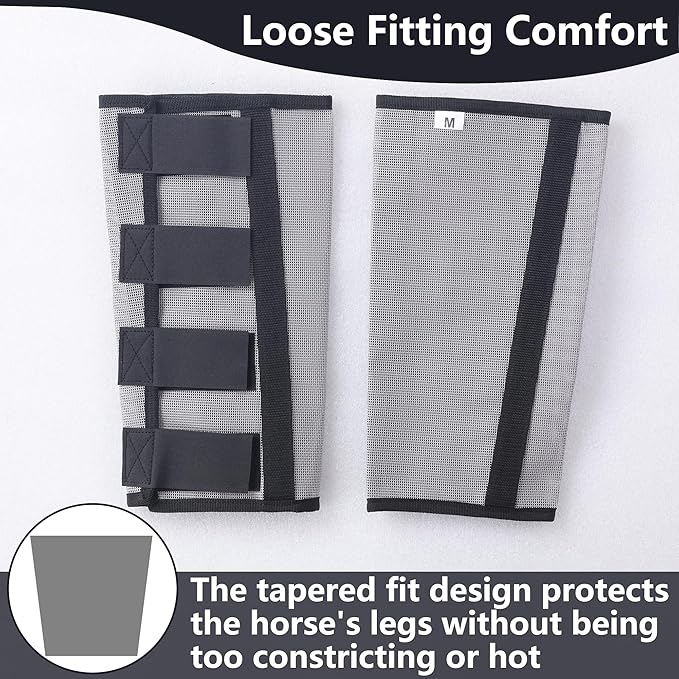 Horse Fly Boots Set of 4 - Non-Slip Leg Guards Extra Tough Mesh Ventilated, Adjustable Horse Fly Leggings Reduce Stomping & Hoof Stress & Leg Fatigue Grey Medium