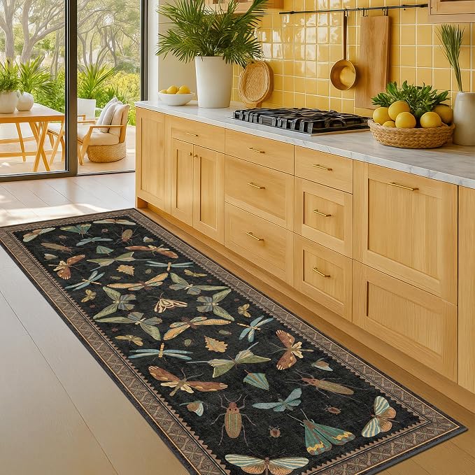 2x7 Black Non Slip Entryway Runner Rug, Boho Washable Runner
