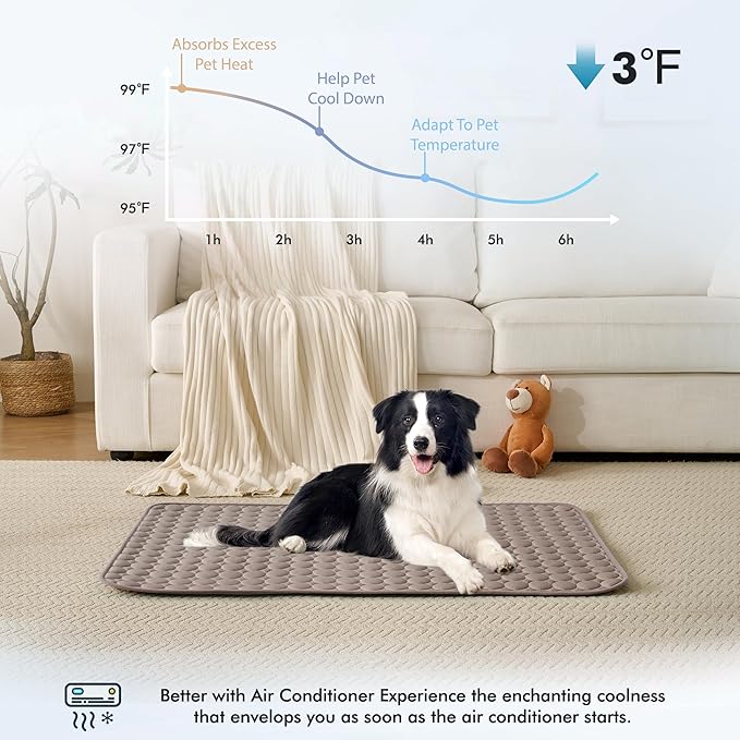 MICROCOSMOS Summer Cooling Mat & Sleeping Pad- Water Absorption Top, Materials Safe, Easy Carry, EZ Clean. Keep Cooling for Pets, Kids and Adults.(Brown, 48" x24")