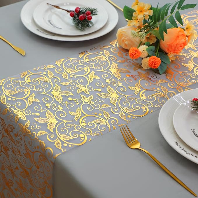 Snowkingdom 2 PCS Gold Table Runner 108 Inches Long