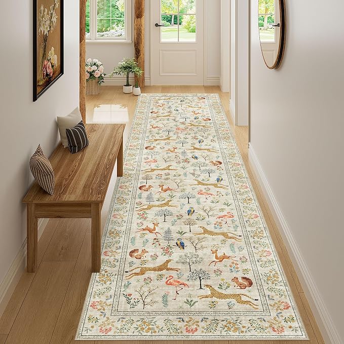 DUKINO Washable 2.6x10 Runner Rug, Non Slip Animal Print Runner Rug