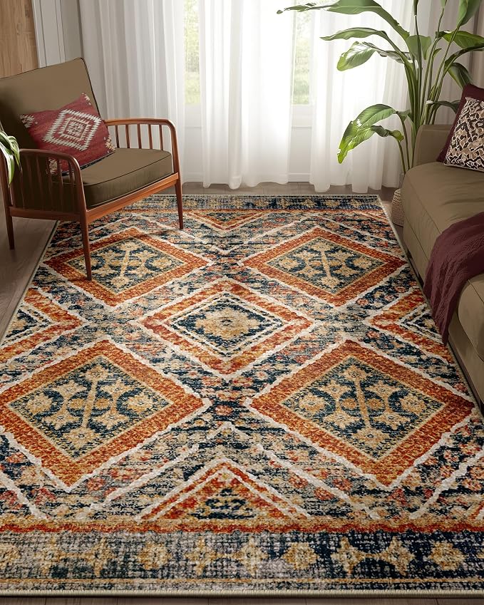 BESTSWEETIE Area Rug 5x7 Machine Washable Non-Slip Low Pile Print Pattern