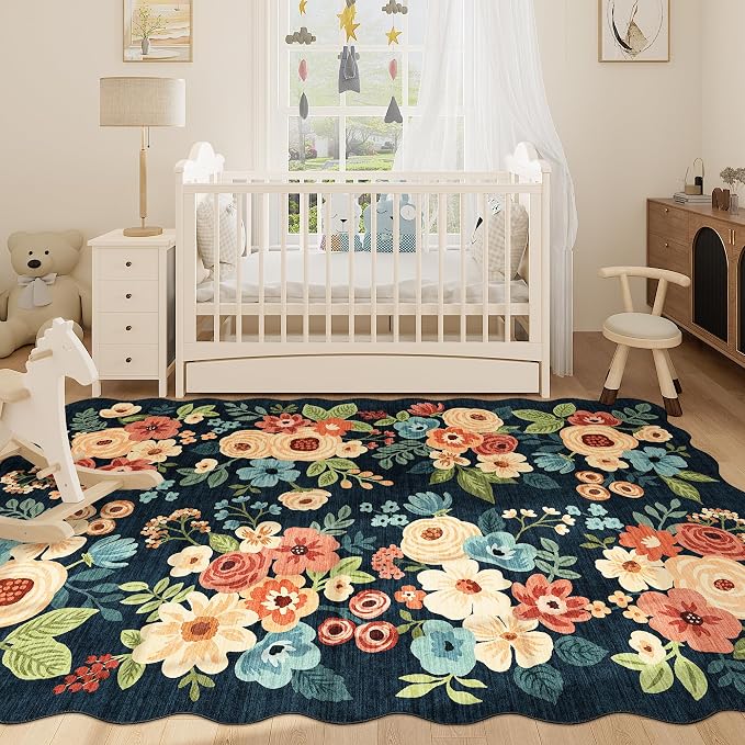DUKINO 6x9 Area Rug, Floral Washable Rugs