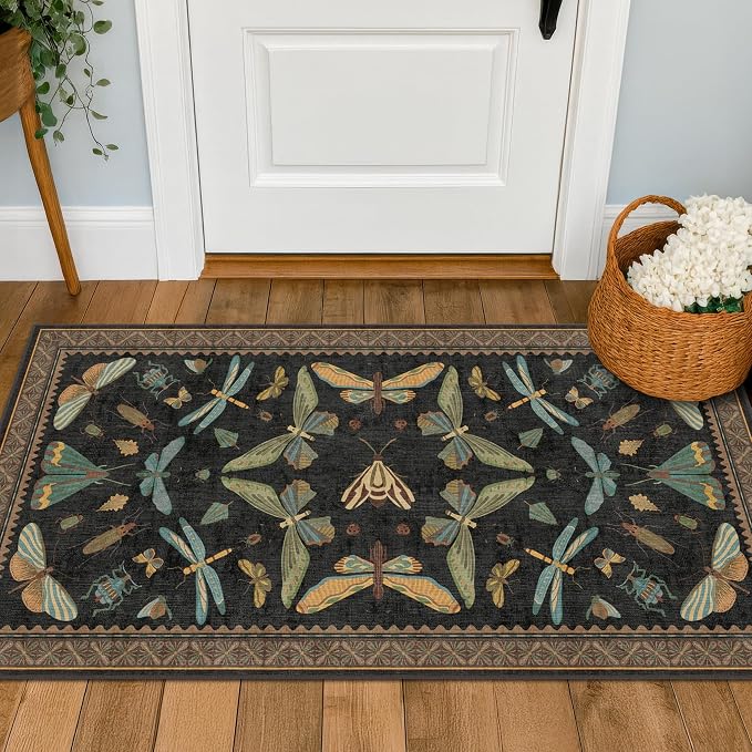 Small Black Entryway Runner Rug