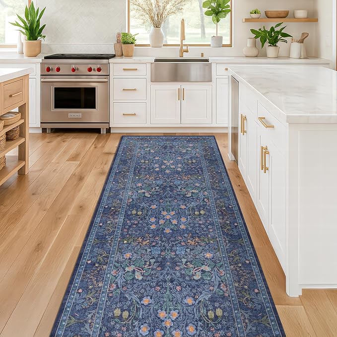 Hazo Haus Non Slip 2x6 Dark Blue Kitchen Runner Rug