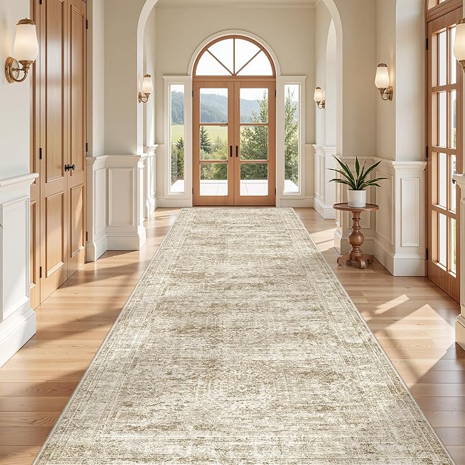 4x12 Runner Rug for Hallway, Low-Pile Wide Runner for Entryway, Long Washable