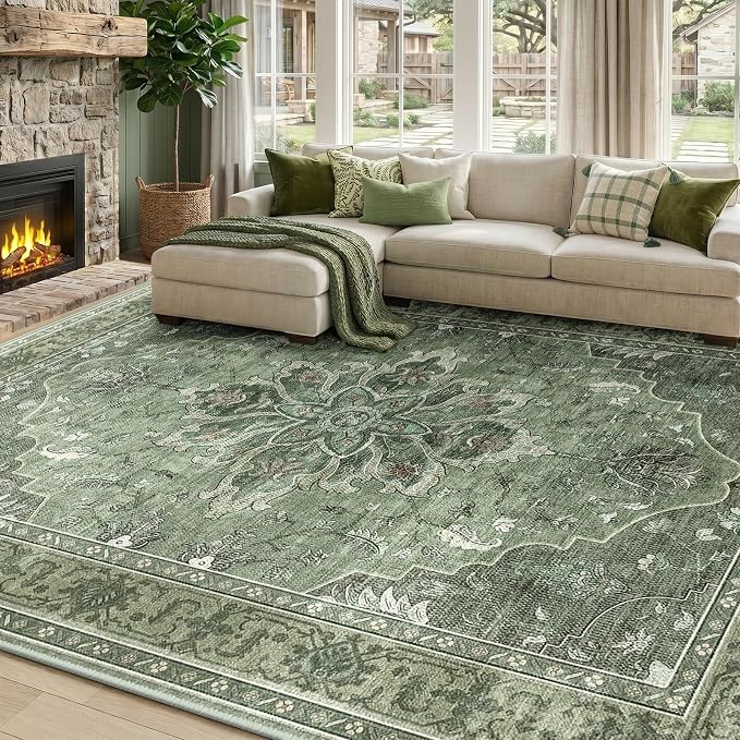 RELEANY Area Rugs 8'x10' Washable Non-Slip, Floral Vintage Distress Medallion
