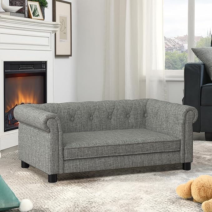 Dog Couch for Large Dogs, Elevated Durable Pet Sofa Bed, 24" W Comfortable Modern and Stylish Dog Sofa Couch with Dry Cleanable Fabric, Furniture for Medium & Large Breed (Light Grey)