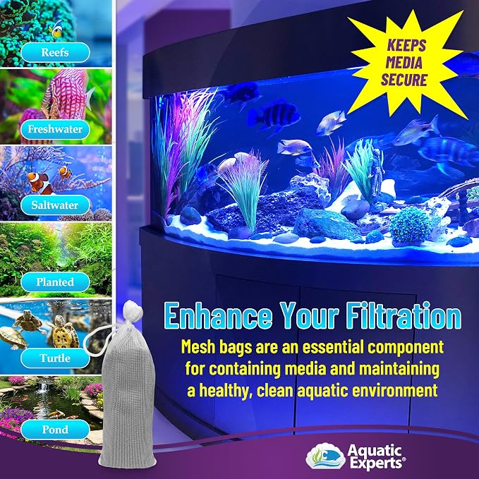 Aquatic Experts Fine Aquarium Media Bag, Durable Drawstring Bags