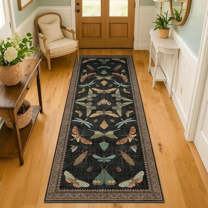 2x5 Black Washable Kitchen Runner Rugs Non Skid Washable