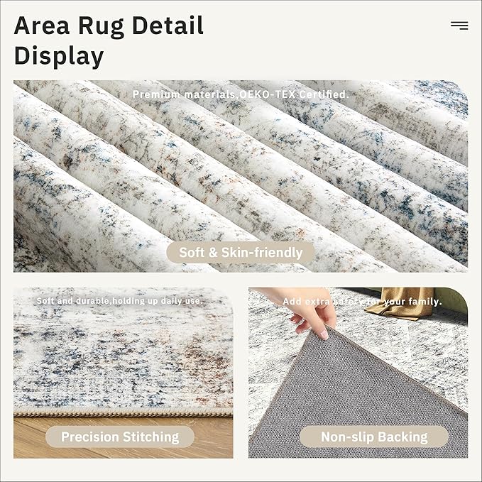 Soalmost 7x10 Area Rug for Living Room Washable Abstract Vintage Soft Thin