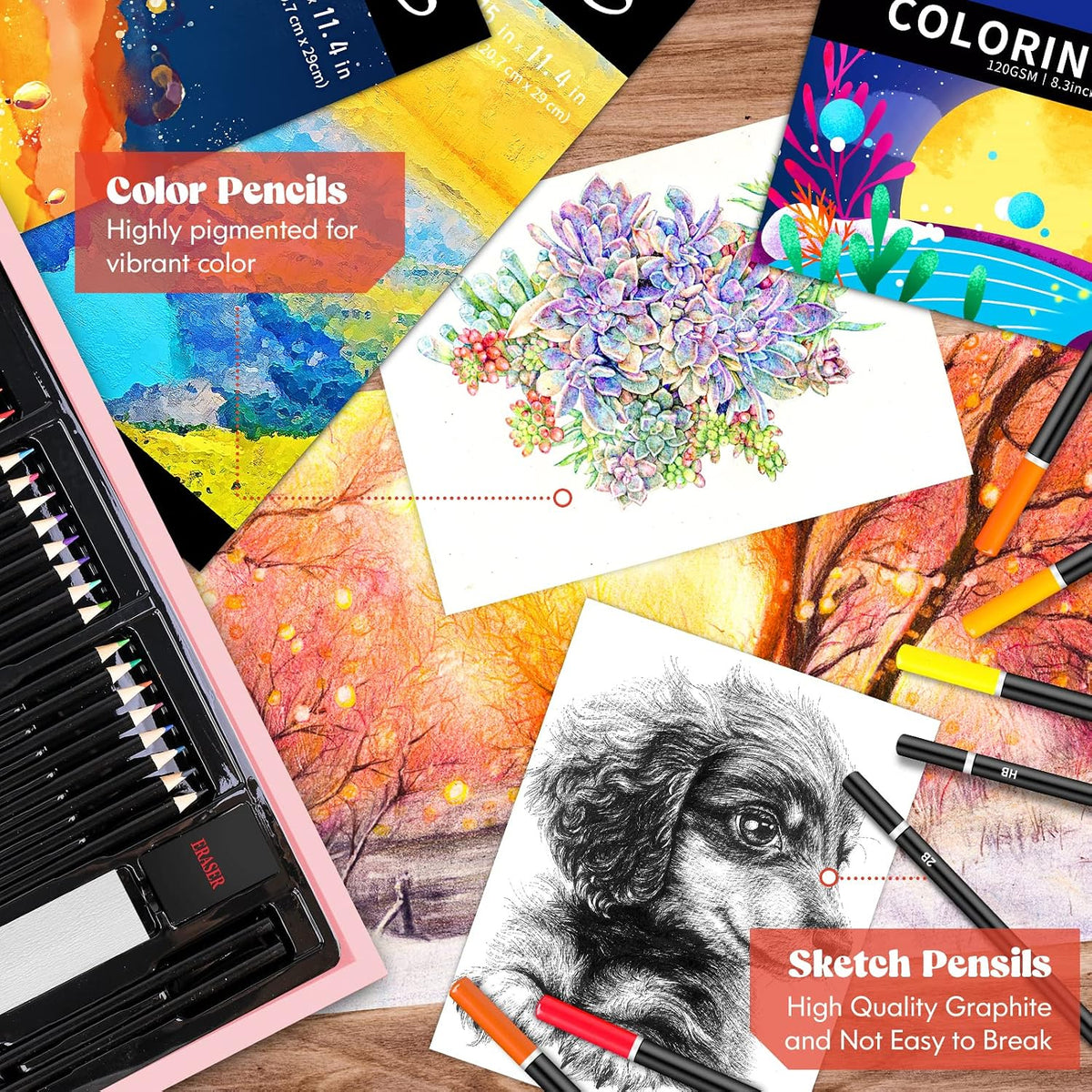 Caliart Art Supplies Kit, 153-Pack Deluxe Drawing Art Set Painting Coloring