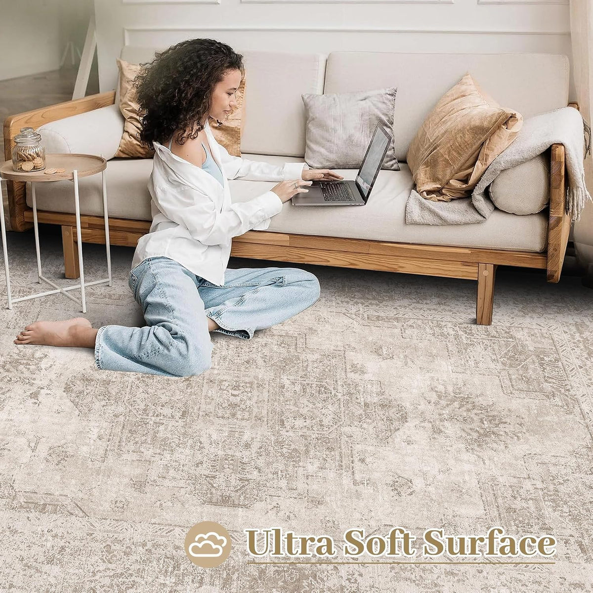 XLUEZ Area Rug 8x10 Living Room Rug, Machine Washable Vintage Distressed Medallion Rug Non-Slip Soft Low Pile Large Indoor Rugs for Bedroom Kitchen Dining Room Office(Brown,8'x10')