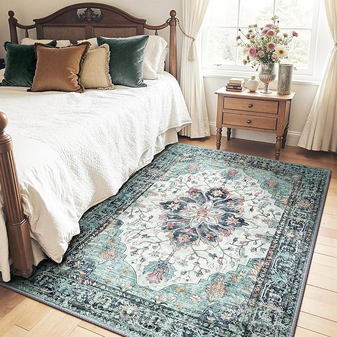 RELEANY Area Rugs 5'x7' Washable Non-Slip, Floral Vintage Distress Medallion