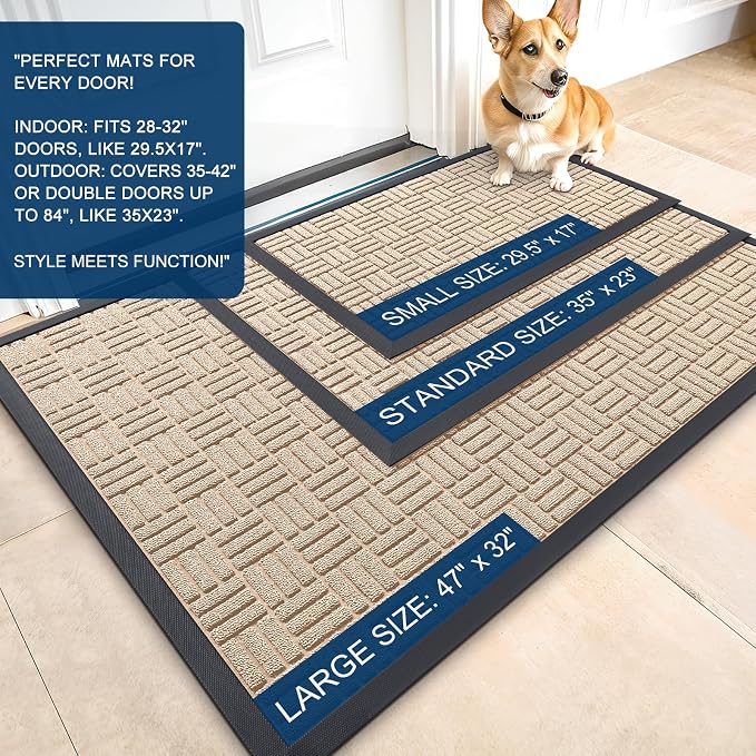 OLANLY Front Door Mat Outside Entrance 35x23, Heavy Duty Sturdy Natural Rubber
