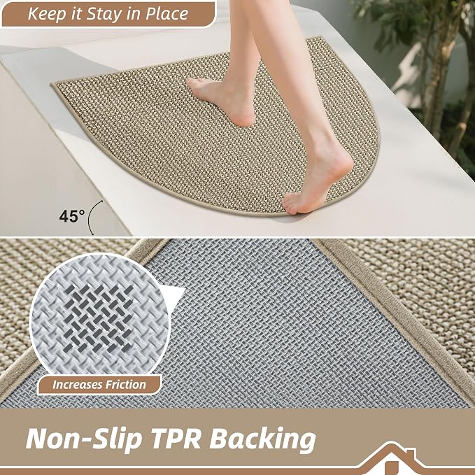 BEQHAUSE Dirt Trapper Door Mat 17" x 30" Half Circle Non-Slip Washable Doormats