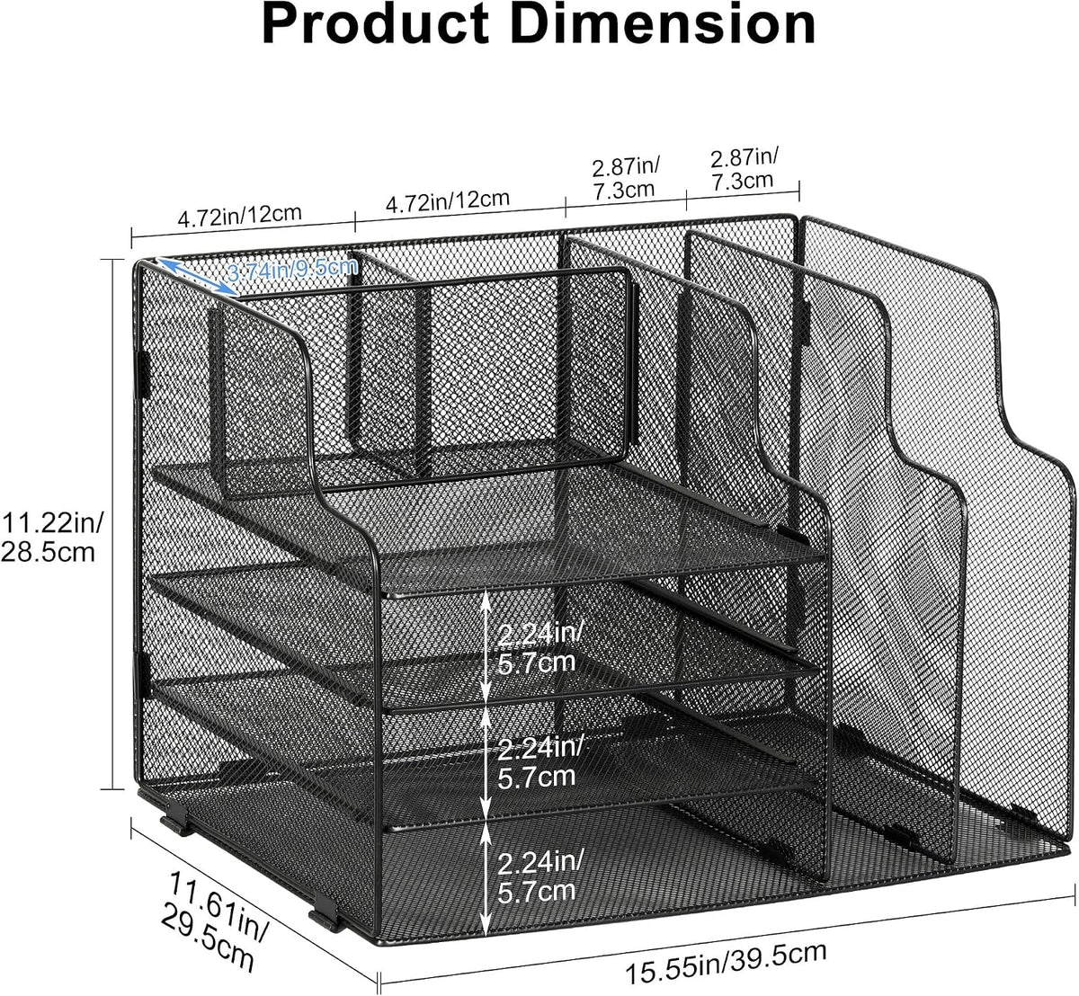 4-Tier Desk Organizer and Accessories with 2 File Holder Storage, Metal File Organizer for Desk with 2 Pen Holder, Office Organization for Paper, Document, Stationery Storage, Black