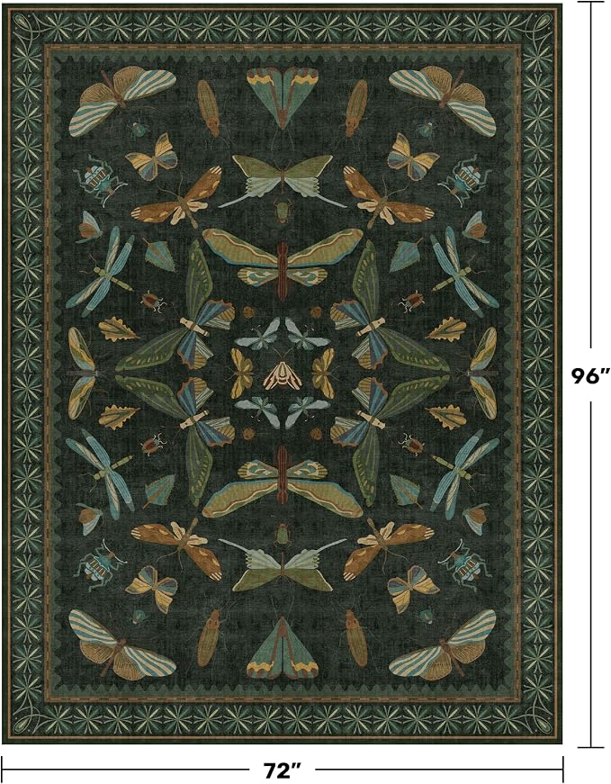 6x8 Dark Green Washable Dining Room Rug