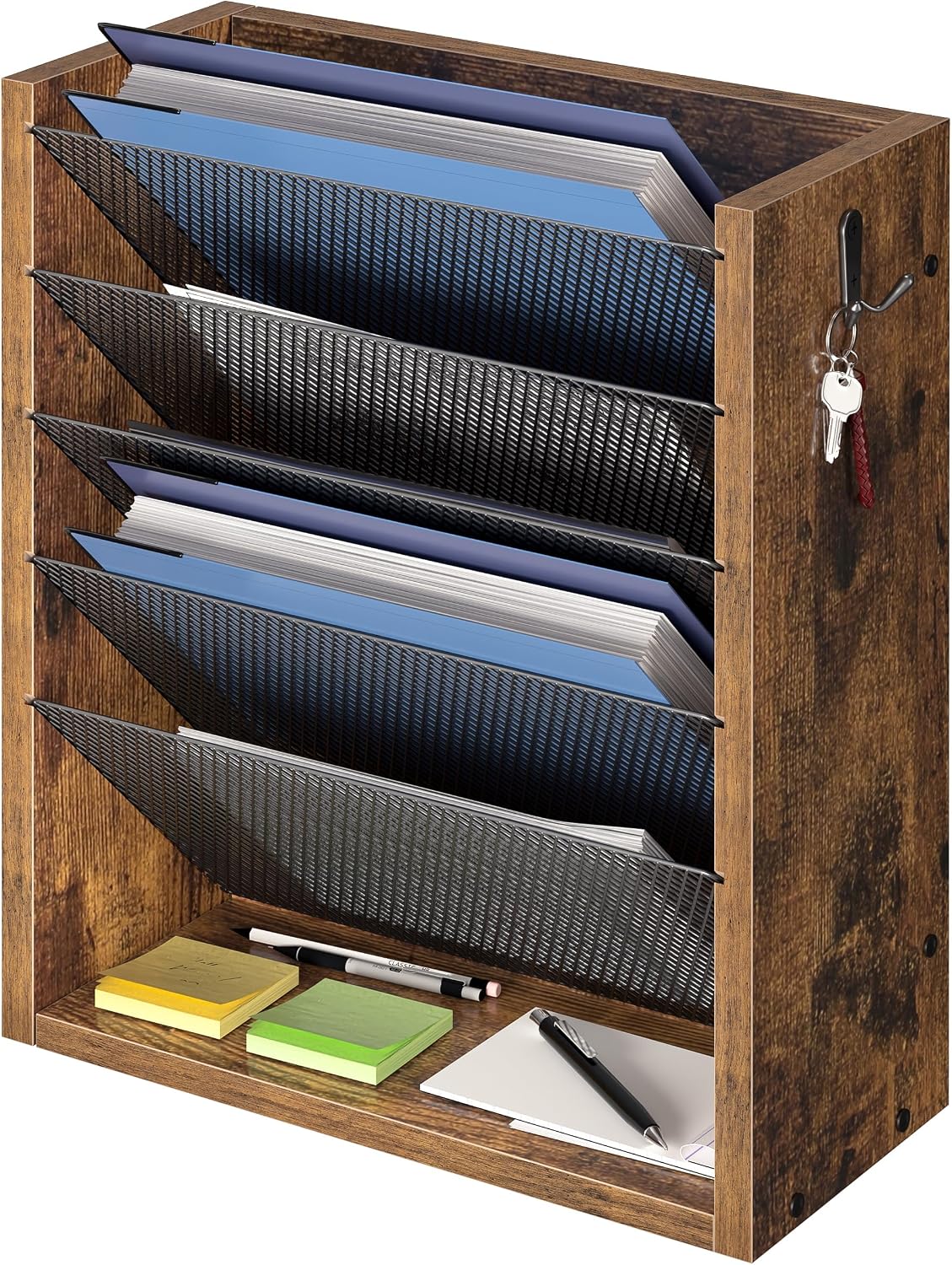 Mail Organizer Wall Mounted, 6-Slot Hanging File Organizer with Key Holder