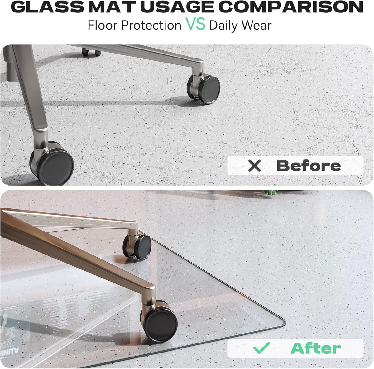 Tempered Glass Office Chair Mat, 50" x 44" Transparent Chair Mat, Heavy Duty 1,000lb, Round Corner Polished Edge, Glides Smoothly, Easy Clean, Protector Mats for Home Hardwood Floors Carpet