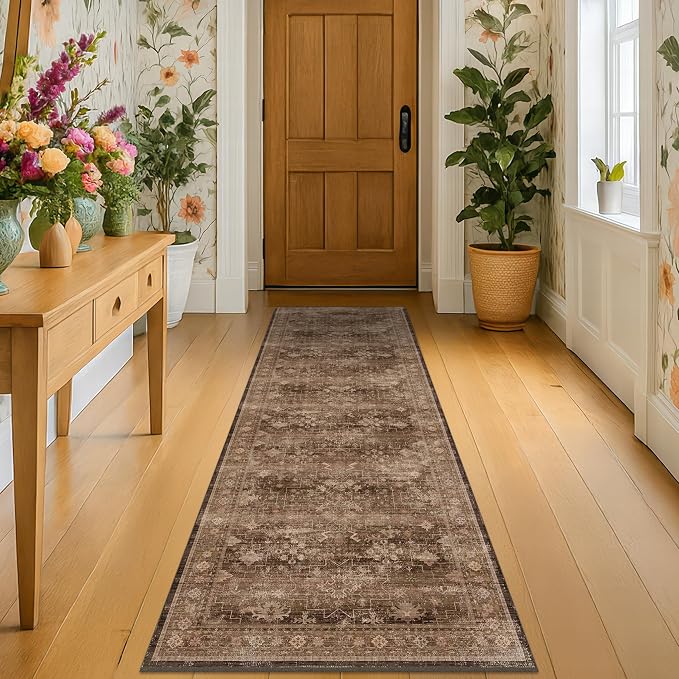 Brown Boho Washable 2x6 Runner Rugs