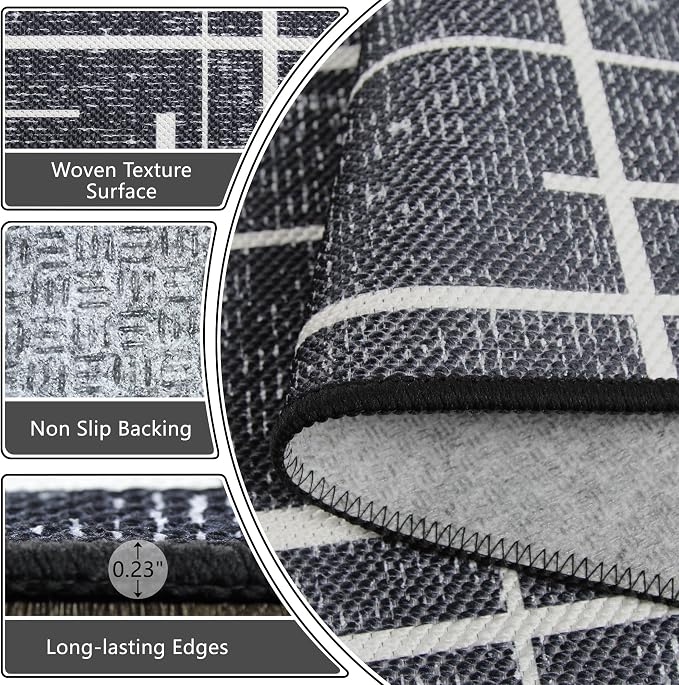 Modern Kitchen Runner Rug Non Slip 2.6x8, Washable Distressed Stripe, Hallway