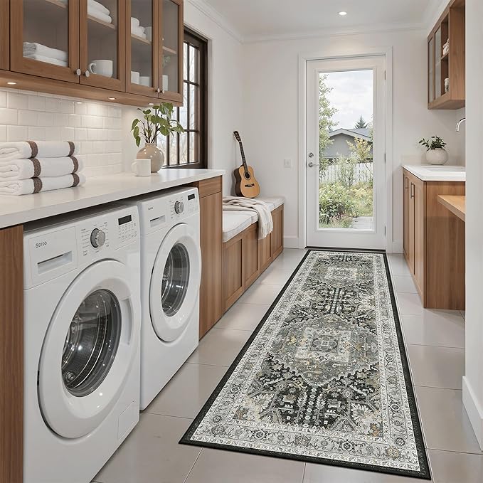 Madane Washable Kitchen Runner Rug 2x6, Ultra-Thin Non-Slip Hallway Runner
