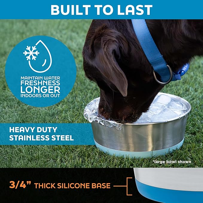 Master Pet Supply Stainless Steel Dog Bowls Set of 2 with Extra Thick Silicone Base - 16 Cup (128 oz) Plum Crazy, Non-Slip, Dishwasher Safe Metal Bowls, Pet Dog Food Bowl for Dogs, Cats, Anti Rust
