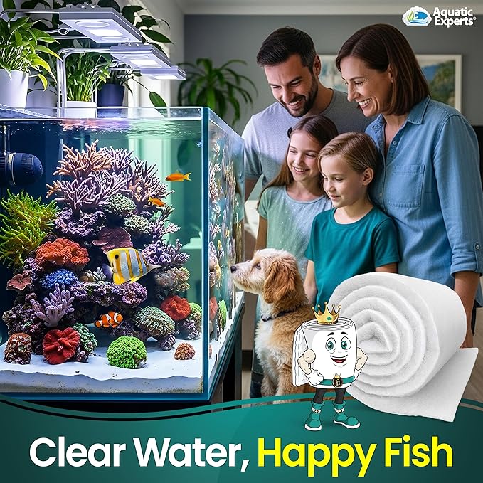 Aquatic Experts Aquarium Filter Floss for Fish Tank Filters - FilterFirst Aquarium Filter Pad - Media Roll for Crystal Clear Water, 3/4" - 1" Thick (12 Inch Wide, 12 Inch Long - 5 Pack)