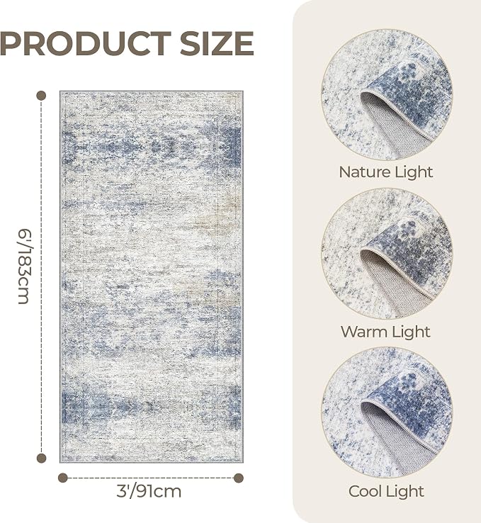 3x6 Runner Rug Non Slip, Thin Entryway Washable Rug