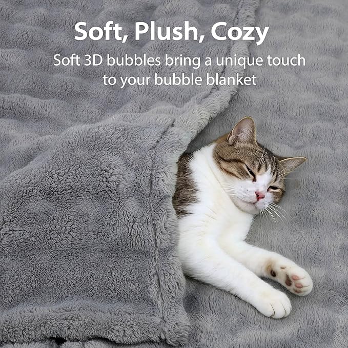 Dog Blankets Washable Pet Blanket - Fluffy Fuzzy Cat Puppy Blanket with Premium 300GSM 3D Fleece Bubble for Pet Kitten Doggy, Grey, 40x60IN
