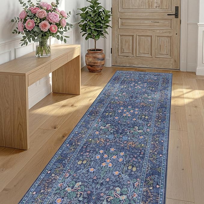 Hazo Haus Non Slip 2x6 Dark Blue Kitchen Runner Rug