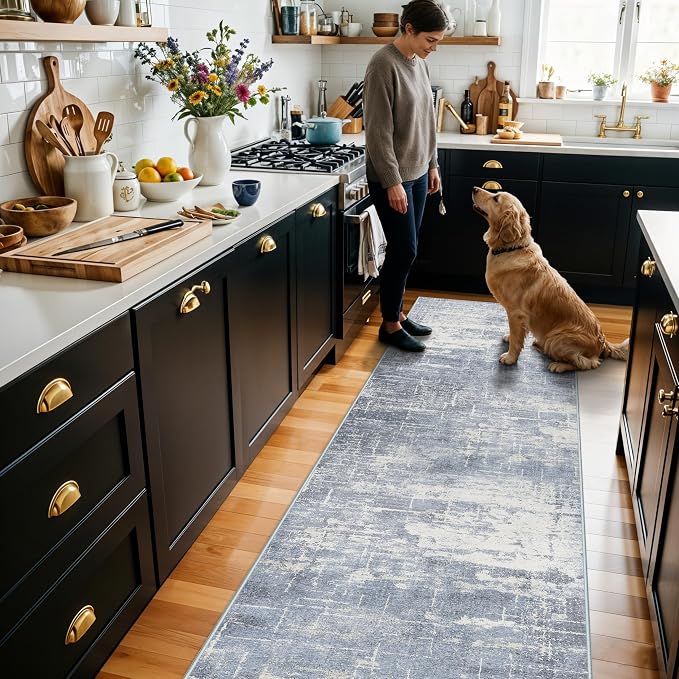 Hallway 2x10 Washable Runner Rug: Abstract Kitchen Stove Rugs Low-Pile Stain
