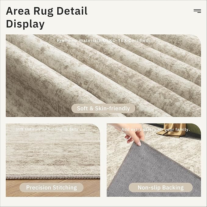 Soalmost Area Rug 10x12 Vintage Washable Living Room Large Carpet Non Slip