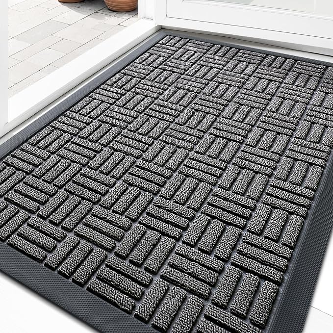 OLANLY Front Door Mat Outside Entrance 33x21, Heavy Duty Sturdy Natural Rubber