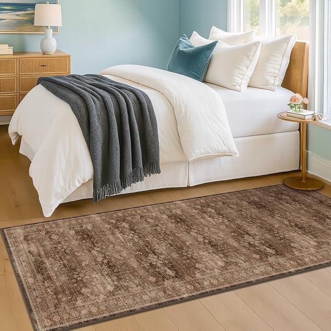 Brown Boho Washable 2x7 Runner Rugs