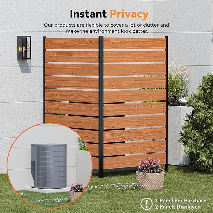 Modern Shade 5' x 3' Wood Privacy Fence Screen (1 Panel) Natural Wood, Outdoor Privacy Fence Panel for Deck Balcony, Conceals Trash Cans Air Conditioner, Ultimate Fence Privacy Screen