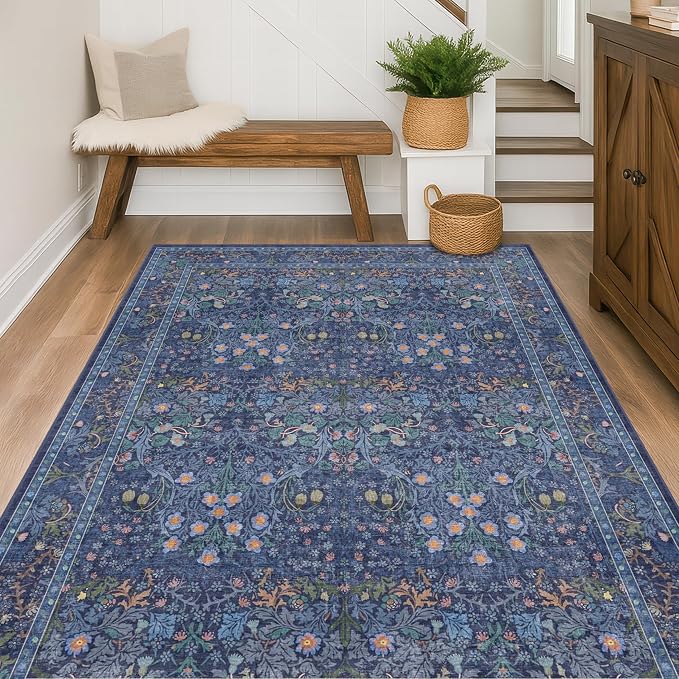 Vintage Dark Blue Living Room Rug 5x8 Area Rug