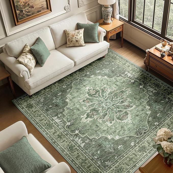 RELEANY Area Rugs Square 6ft Washable Non-Slip, Floral Vintage Distress