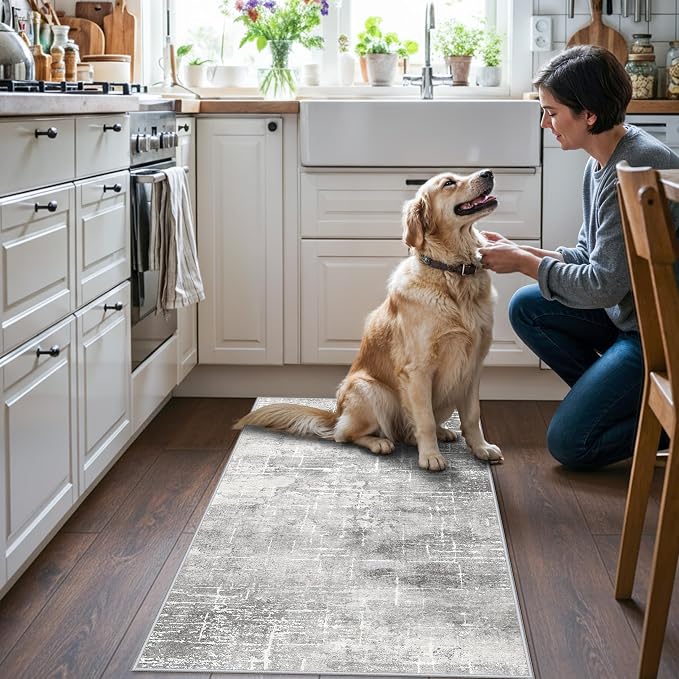 Washable 2x4 Entryway Area Rugs: Non-Slip Abstract Water Resistant Kitchen Rug
