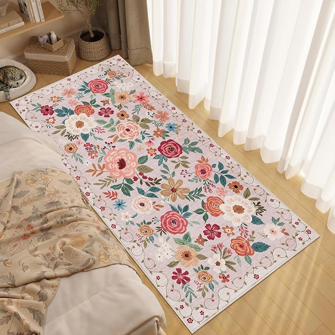 DUKINO 3x6 Runner Rug, Washable Soft Floral Hallway Runner Rug