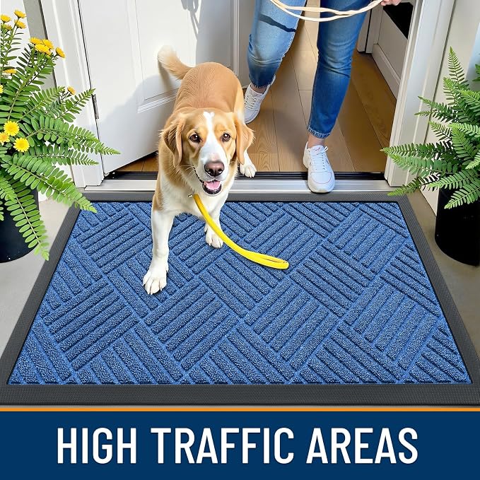 OLANLY Front Door Mat Outside Entrance 47x23, Heavy Duty Sturdy Natural Rubber