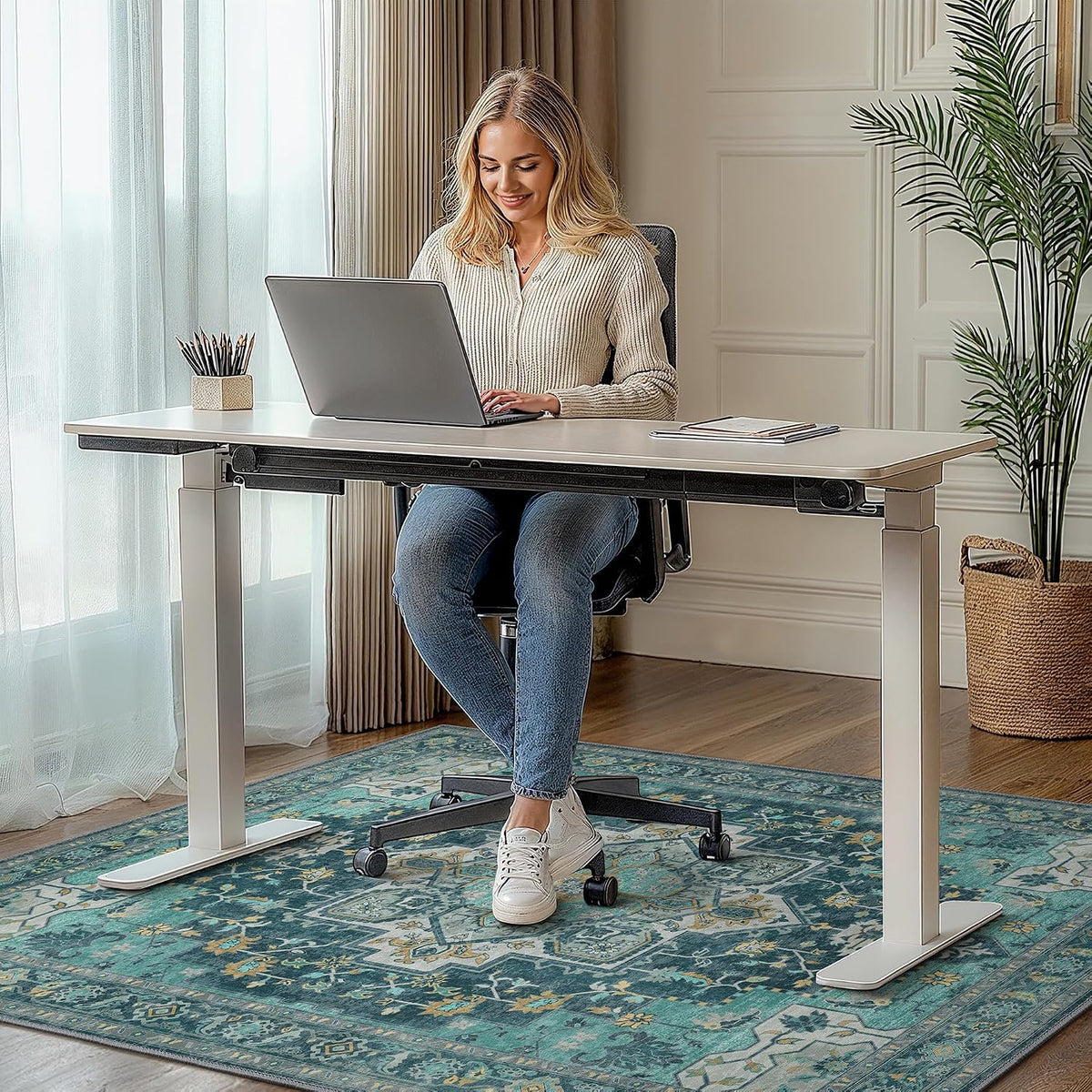 36"x48" Office Chair Mat for Hardwood Floor, Non-Slip Washable Turquoise