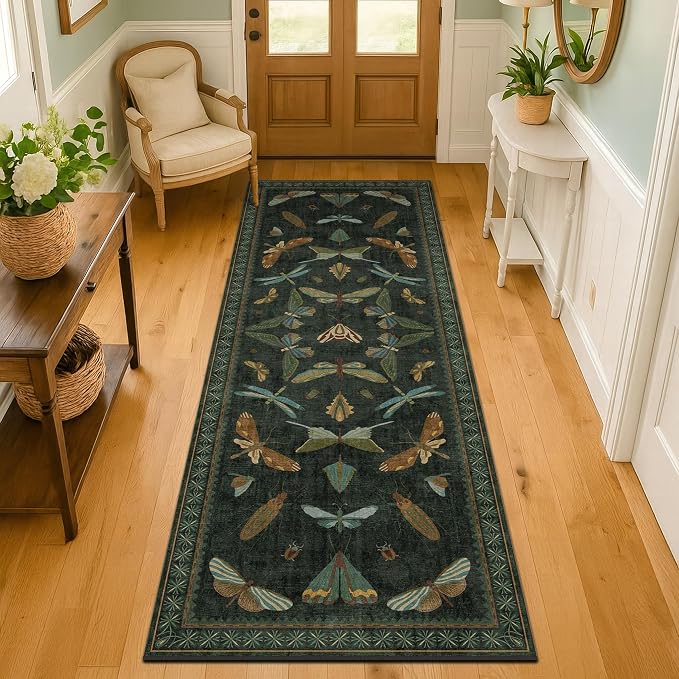 Hazo Haus Insect 2x7 Stain Resistant Kitchen Runner Rugs, Vintage Bathroon Rug
