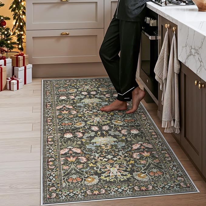 3x6 Washable Hallway Area Rugs: Vintage Floral Entryway Kitchen Runner Rug