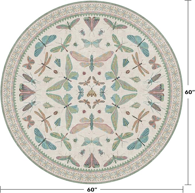 Insect Light Green 5ft Round Area Rug