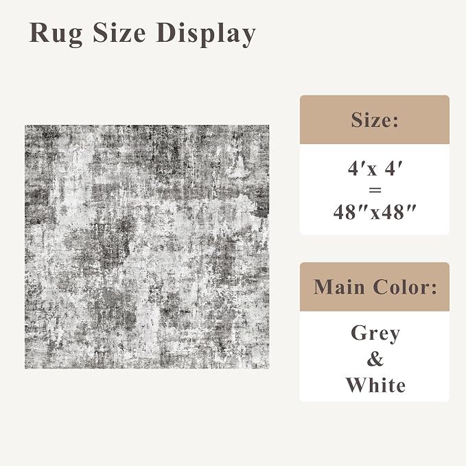 4x4 Square Entryway Rug Washable – Non-Slip Small Area Rug