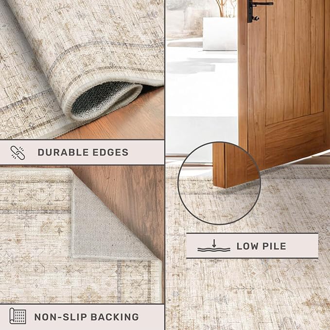2x6 Long Beige Farmhouse Kitchen Runner Rug Washable Non Slip Carpet