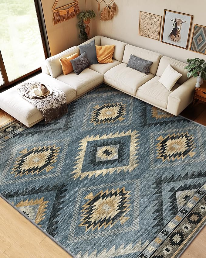 BESTSWEETIE Area Rug 8x10 Rug Machine Washable Non-Slip Low Pile Print Pattern