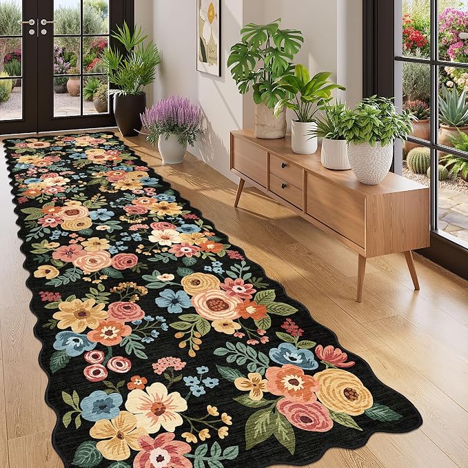 DUKINO 3x10 Washable Runner Rug, Non Slip Floral Ultra Soft Runner